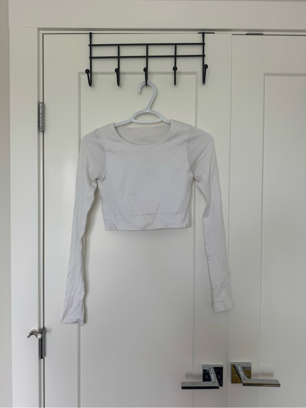 Lululemon White Ribbed Long-Sleeve Crop Top